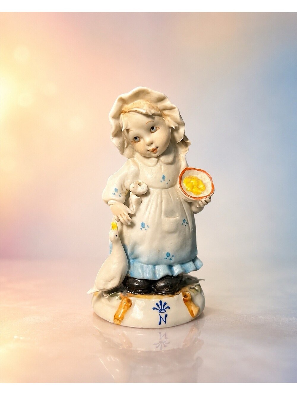 Pezzato Capodimonte 1950s Girl With Goose Porcelain Figurine, 2x4”